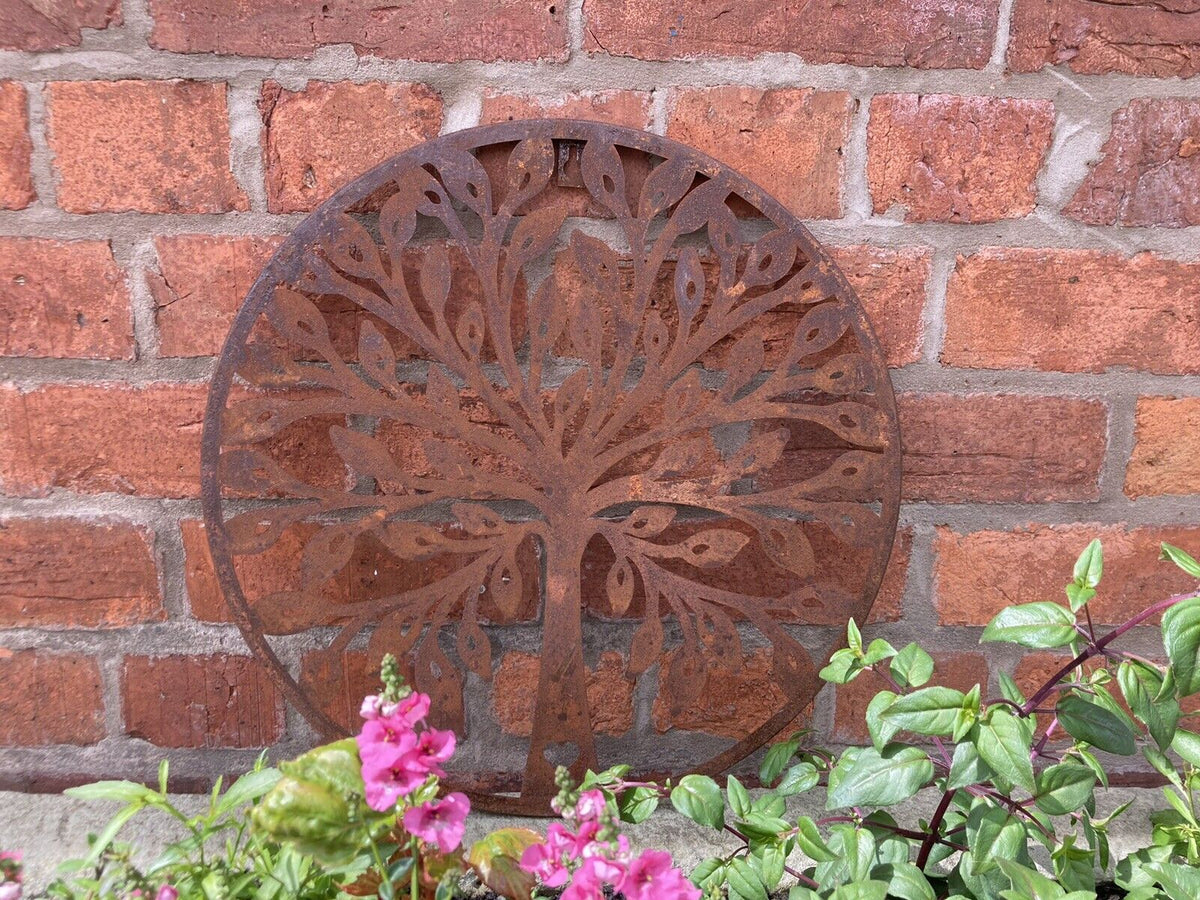 RUSTY METAL TREE GARDEN WALL ART PLAQUE Ferney Heyes Garden Products