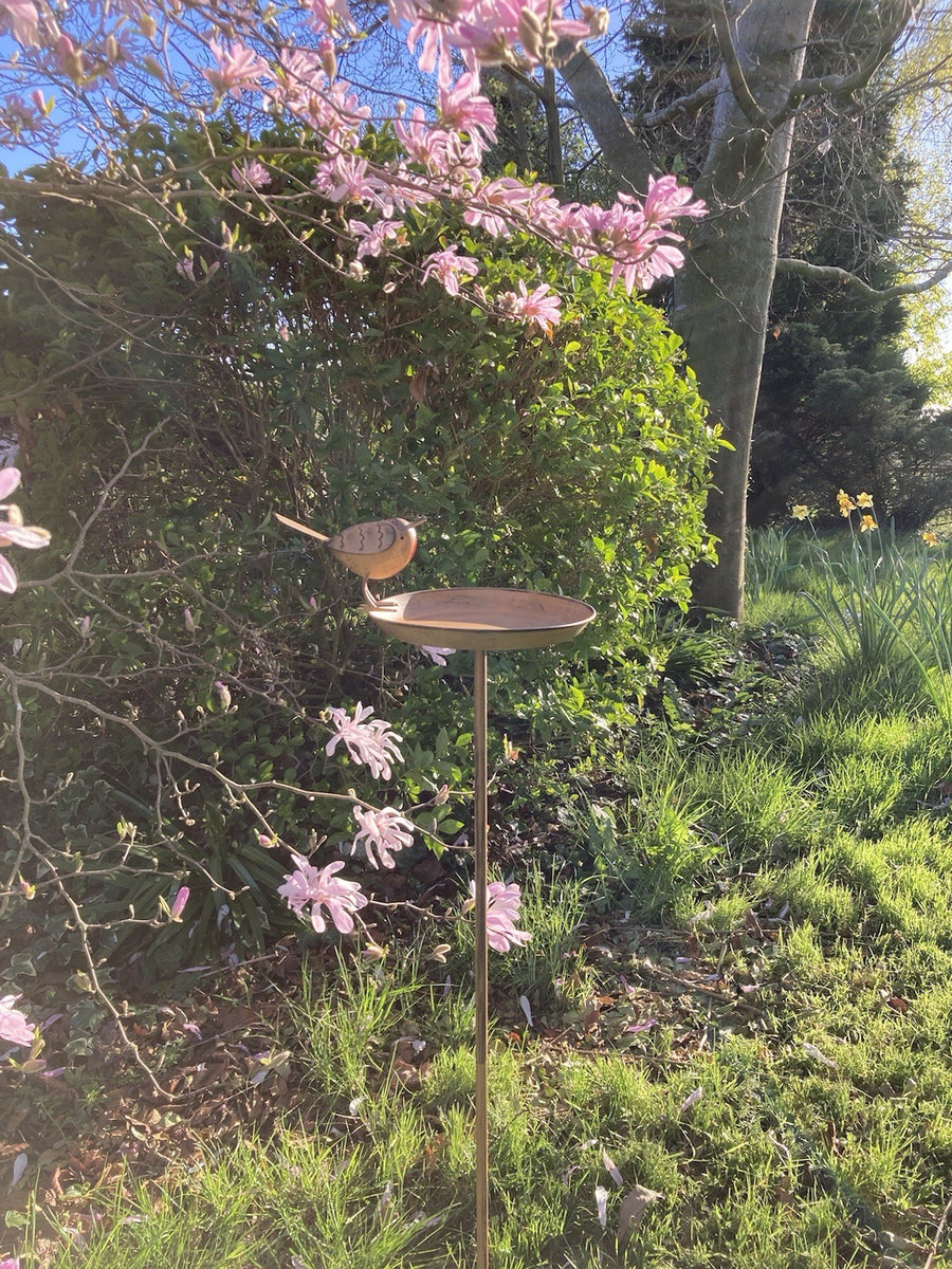Duo Robin Bird Bath su picchetto alto | Statua decorativa in metallo British Garden Bird Ornament Gift Robins Appare Duo Robin Bird Bath su picchetto alto | Statua decorativa in metallo British Garden Bird Ornament Gift Robins Appare