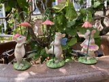 RESIN SET OF SMALL FAIRY MICE WITH FLOWERS ORNAMENTS - LIGHT WEIGHT