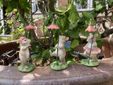 RESIN SET OF SMALL FAIRY MICE WITH FLOWERS ORNAMENTS - LIGHT WEIGHT