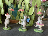 RESIN SET OF SMALL FAIRY MICE WITH FLOWERS ORNAMENTS - LIGHT WEIGHT