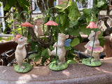 RESIN SET OF SMALL FAIRY MICE WITH FLOWERS ORNAMENTS - LIGHT WEIGHT