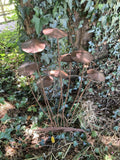 METAL TOADSTOOL CLUSTER MUSHROOM GARDEN STAKE ORNAMENT