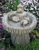STONE GARDEN FROG FAMILY LOG BIRD BATH FEEDER