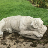 STONE GARDEN LYING BOXER DOG PUPPY STATUE ORNAMENT