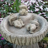 STONE GARDEN FROG FAMILY LOG BIRD BATH FEEDER