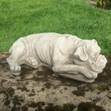 STONE GARDEN LYING BOXER DOG PUPPY STATUE ORNAMENT