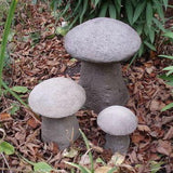 STONE GARDEN SET OF 3 SMALL RUSTIC MUSHROOMS STADDLE STONES