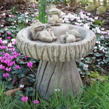 STONE GARDEN FROG FAMILY LOG BIRD BATH FEEDER