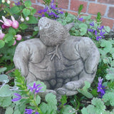 STONE GARDEN BIRD IN HANDS SEED FEEDER BATH ORNAMENT STATUE