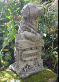 STONE GARDEN WELCOME DOG SIGN ORNAMENT STATUE