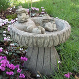 STONE GARDEN FROG FAMILY LOG BIRD BATH FEEDER