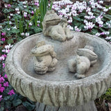 STONE GARDEN FROG FAMILY LOG BIRD BATH FEEDER
