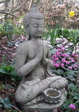 STONE GARDEN LOTUS BUDDHA TEA-LIGHT HOLDER ORNAMENT STATUE