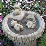 STONE GARDEN FROG FAMILY LOG BIRD BATH FEEDER
