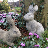 STONE GARDEN PAIR OF RABBITS STATUES EASTER BUNNY RABBIT ORNAMENTS