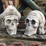 STONE GARDEN PAIR OF PIRATE SKULLS ORNAMENTS STATUES
