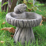 STONE GARDEN FROG LOG BIRD BATH