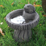 STONE GARDEN FROG LOG BIRD BATH
