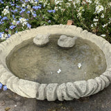 STONE GARDEN LOG STYLE BIRD BATH TOP DISH & BIRDS FEEDER BOWL DISH ORNAMENT