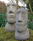 STONE GARDEN PAIR OF MOAI EASTER ISLAND TIKI HEADS STATUES ORNAMENTS