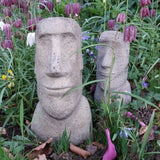 STONE GARDEN PAIR OF MOAI EASTER ISLAND TIKI HEADS STATUES ORNAMENTS