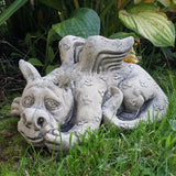 STONE GARDEN PAIR OF CUTE BABY DRAGONS ORNAMENTS STATUES