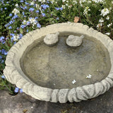 STONE GARDEN LOG STYLE BIRD BATH TOP DISH & BIRDS FEEDER BOWL DISH ORNAMENT