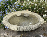 STONE GARDEN LOG STYLE BIRD BATH TOP DISH & BIRDS FEEDER BOWL DISH ORNAMENT