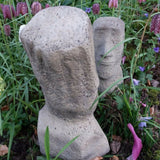 STONE GARDEN PAIR OF MOAI EASTER ISLAND TIKI HEADS STATUES ORNAMENTS