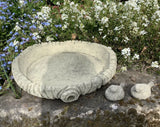STONE GARDEN LOG STYLE BIRD BATH TOP DISH & BIRDS FEEDER BOWL DISH ORNAMENT