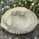 STONE GARDEN LOG STYLE BIRD BATH TOP DISH & BIRDS FEEDER BOWL DISH ORNAMENT