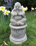 STONE GARDEN PRAYING BUDDHA ON PLINTH STATUE ORNAMENT