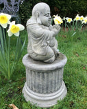 STONE GARDEN PRAYING BUDDHA ON PLINTH STATUE ORNAMENT