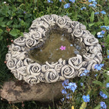 STONE GARDEN ROSES LOVE HEART BIRD BATH FEEDER ORNAMENT