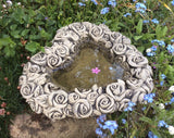 STONE GARDEN ROSES LOVE HEART BIRD BATH FEEDER ORNAMENT