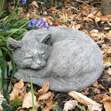 STONE GARDEN CURLED UP SLEEPING CAT / MEMORIAL STATUE ORNAMENT