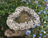 STONE GARDEN ROSES LOVE HEART BIRD BATH FEEDER ORNAMENT
