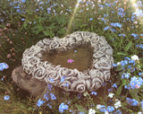 STONE GARDEN ROSES LOVE HEART BIRD BATH FEEDER ORNAMENT