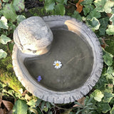 STONE GARDEN SMALL FROG BIRD BATH BIRD TOP FEEDER