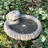 STONE GARDEN SMALL FROG BIRD BATH BIRD TOP FEEDER