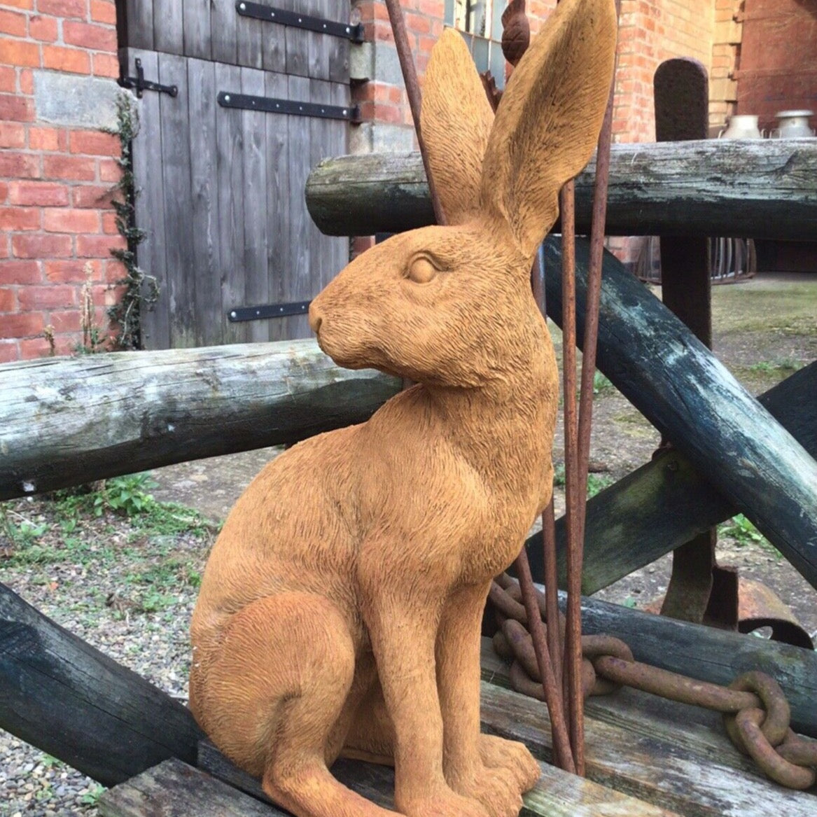 RUSTY COLD CAST IRON GARDEN HARE STATUE ORNAMENT – Ferney Heyes Garden  Products