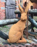 RUSTY COLD CAST IRON GARDEN HARE STATUE ORNAMENT