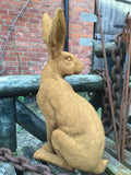 RUSTY COLD CAST IRON GARDEN HARE STATUE ORNAMENT