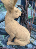 RUSTY COLD CAST IRON GARDEN HARE STATUE ORNAMENT