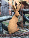 RUSTY COLD CAST IRON GARDEN HARE STATUE ORNAMENT