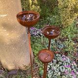 SET OF 3 RUSTY METAL RAIN CATCHER GARDEN STAKES SUPPORTS