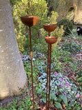 SET OF 3 RUSTY METAL RAIN CATCHER GARDEN STAKES SUPPORTS