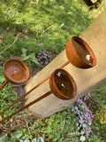 SET OF 3 RUSTY METAL RAIN CATCHER GARDEN STAKES SUPPORTS