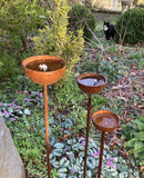 SET OF 3 RUSTY METAL RAIN CATCHER GARDEN STAKES SUPPORTS